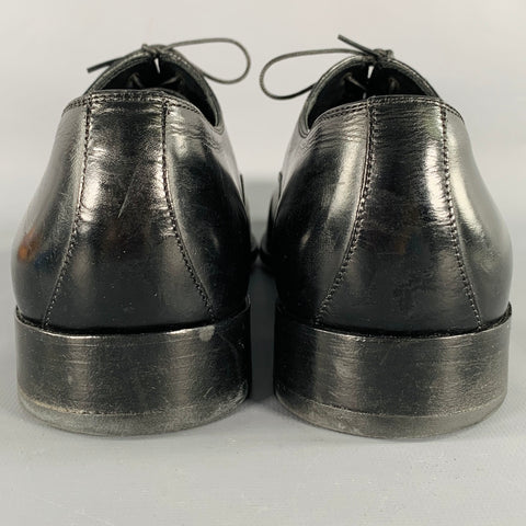 SALVATORE FERRAGAMO Size 10.5 Black Leather Cap Toe Lace-Up Shoes