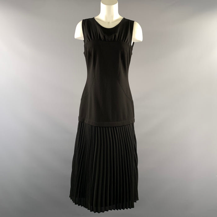 HALSTON Size 8 Black Polyester Spandex Pleated Knee Length Dress
