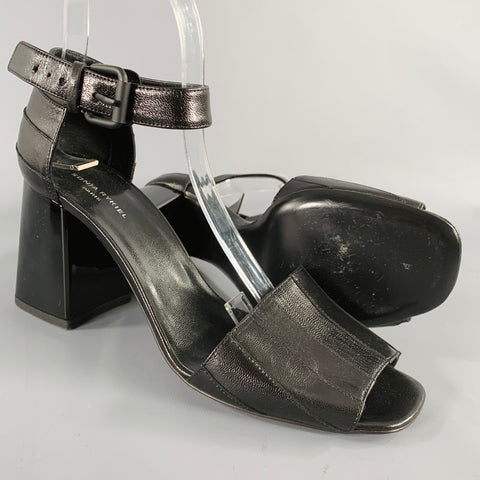 SONIA RYKIEL Size 10 Black Leather Stripe Ankle Strap Sandals