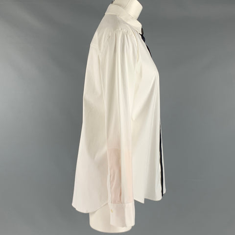 BRUNELLO CUCINELLI Size XL White Black Cotton Blend Contrast trim Shirt