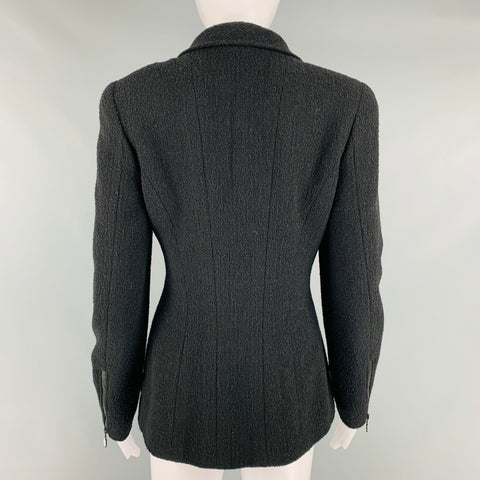 CHANEL Talla 6 Blazer cruzado de nailon y lana negra