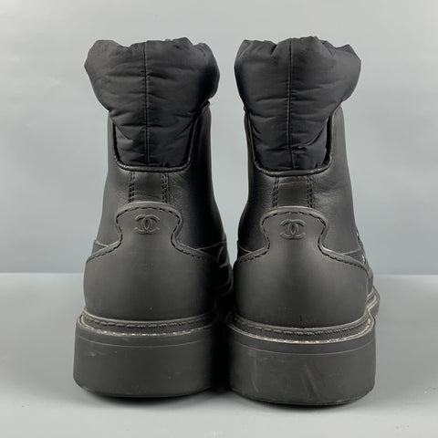 CHANEL Size 11 Black Nylon Quilted Boots