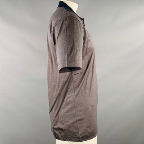 ERMENEGILDO ZEGNA Size 42 Tan Black Stripe Cotton One Pocket Polo