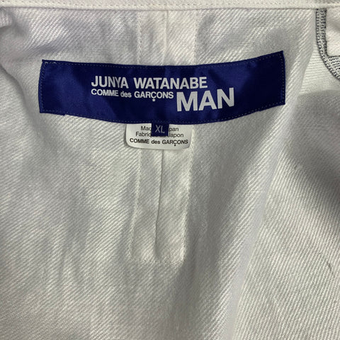 JUNYA WATANABE Size XL White Indigo Pinstripe Linen Cotton Sport Coat