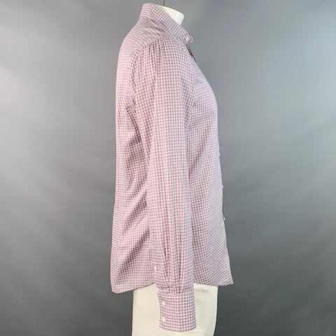 BRUNELLO CUCINELLI Size XL Purple White Checkered Cotton Slim Fit Long Sleeve Shirt