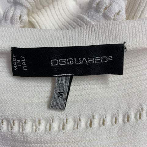 DSQUARED2 Size M White Rayon Polyamide Textured Short Sleeve Dress
