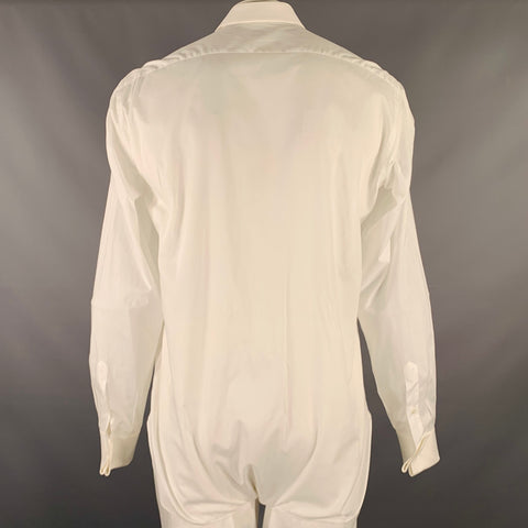 BRIONI Size L White Cotton Tuxedo Long Sleeve Shirt