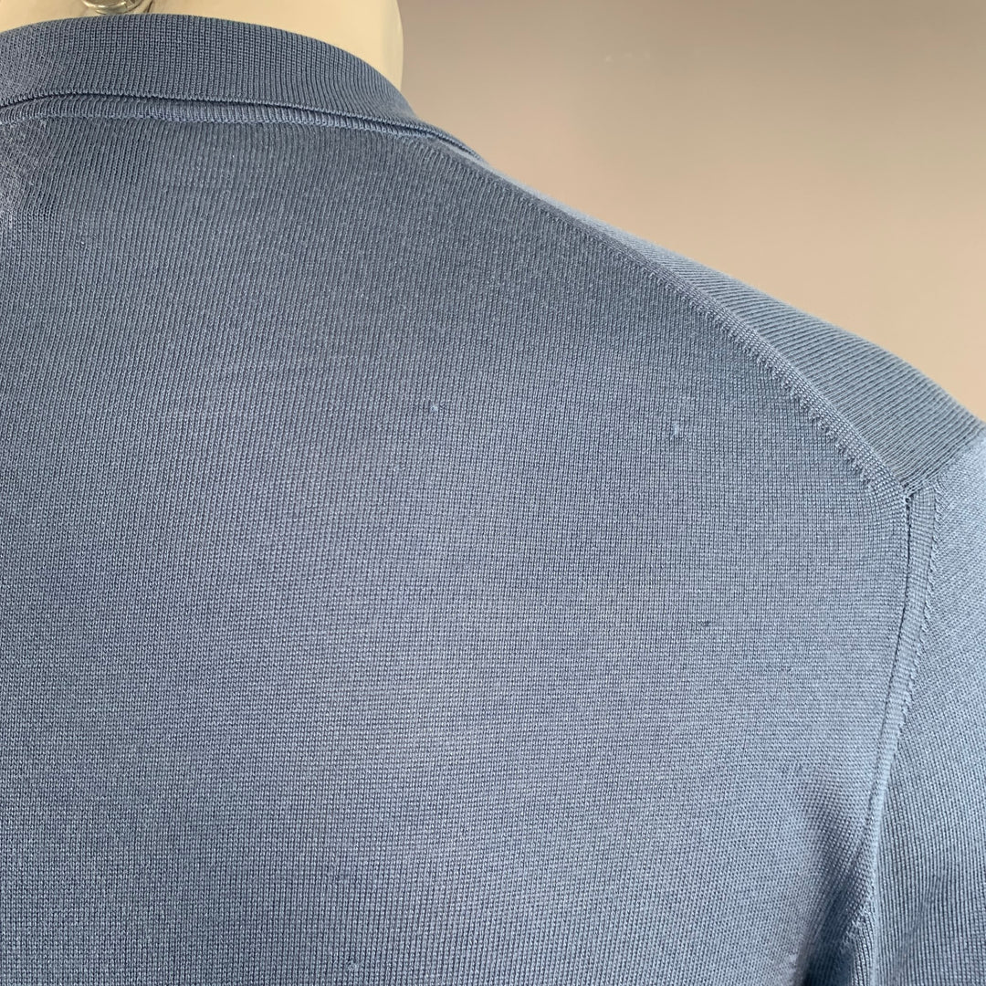 LANVIN Size M Blue Silk Jersey Long Sleeve Polo