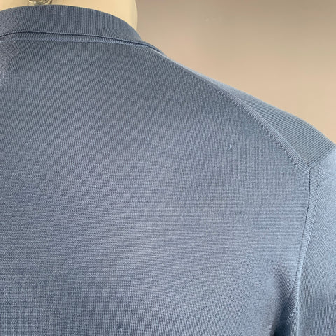 LANVIN Size M Blue Silk Jersey Long Sleeve Polo