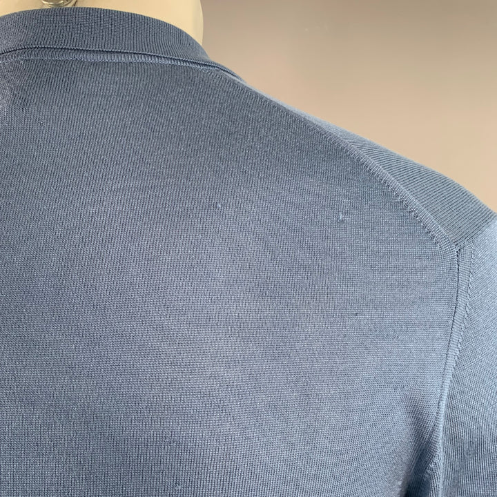 LANVIN Size M Blue Silk Jersey Long Sleeve Polo