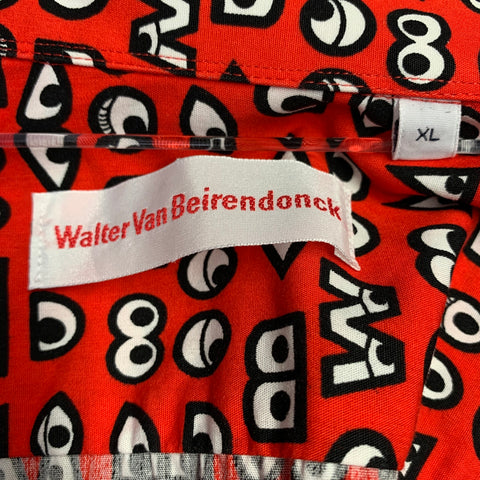 WALTER VAN BEIRENDONCK Size XL Red Black White Cartoon Eyes Long Sleeve Shirt