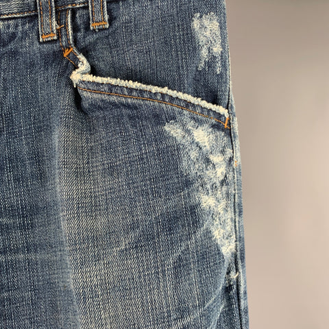 DOLCE & GABBANA Size 32 Blue Distressed Cotton Jeans