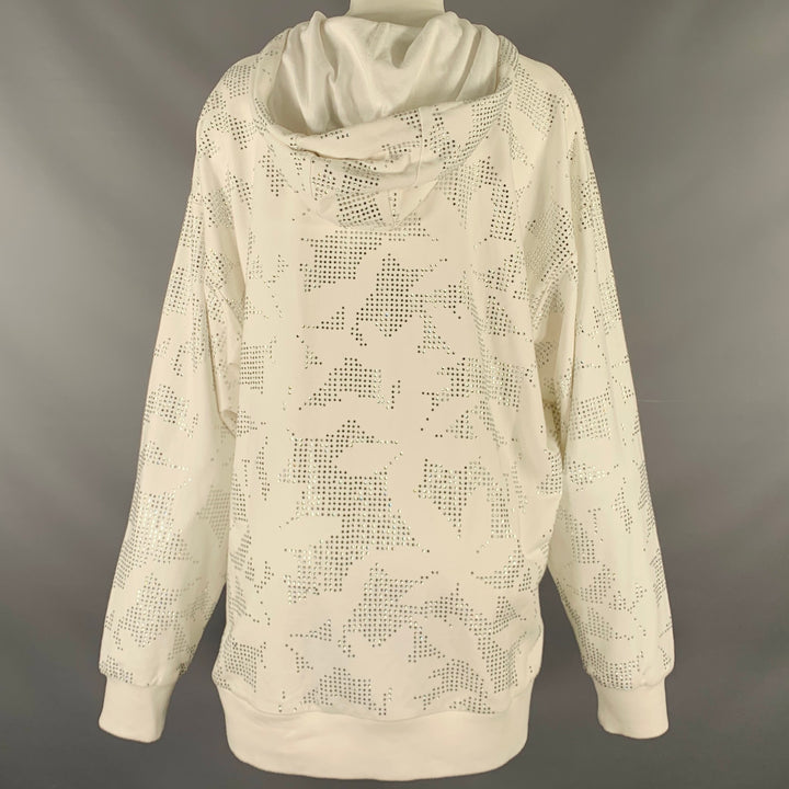 DAVID KOMA Size S White Silver Cotton Floral Rhinestone Hooded Sweater