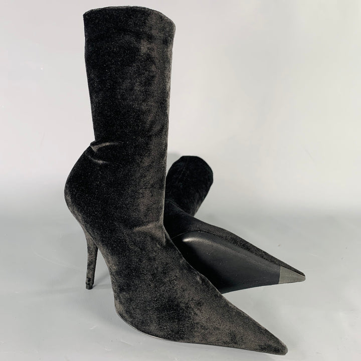 BALENCIAGA Size 7 Knife Black Velvet Pointed Toe Boots