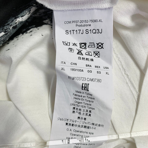 EMPORIO ARMANI Size XL White Black Grey Abstract Brushstroke Cotton Crew Neck T-shirt