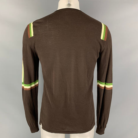 NEIL BARRETT Size M Brown Green Stripe Cotton Crew Neck Pullover