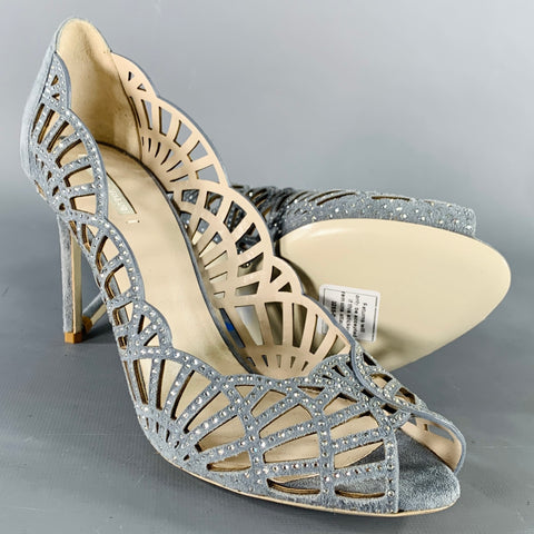 GIORGIO ARMANI Size 8 Grey Suede Cut Out Peep Toe Pumps