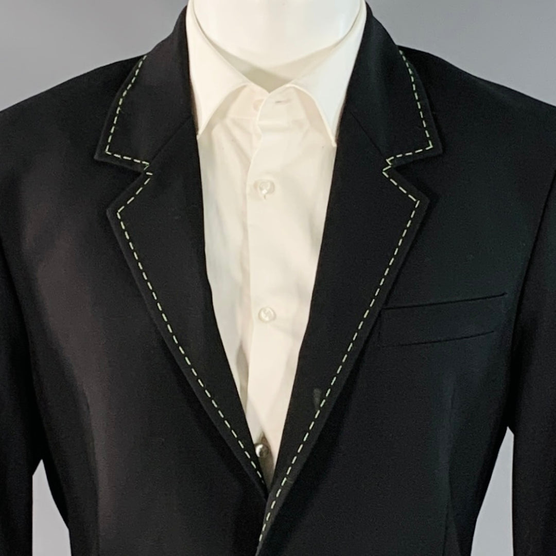 MSGM Size 34 Black Contrast Stitch Wool Blend Notch Lapel Sport Coat