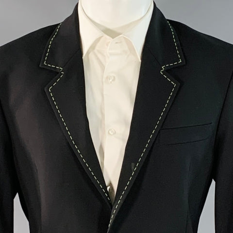 MSGM Size 34 Black Contrast Stitch Wool Blend Notch Lapel Sport Coat