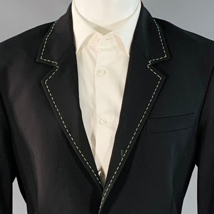 MSGM Size 34 Black Contrast Stitch Wool Blend Notch Lapel Sport Coat
