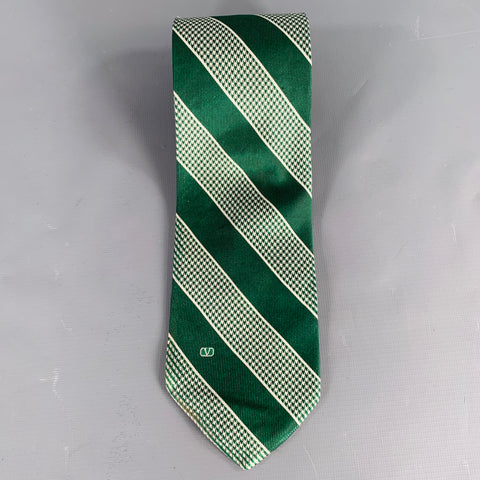 VALENTINO Green White Houndstooth Silk Tie