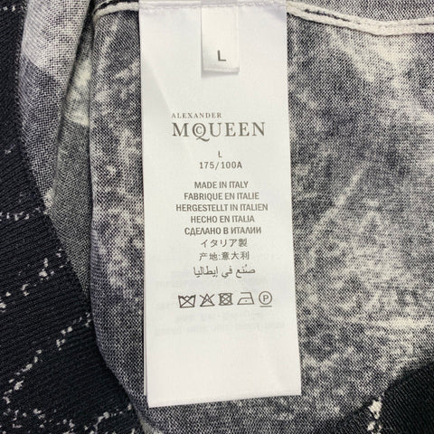 ALEXANDER MCQUEEN Size L Black White Marbled Wool Silk Crew-Neck Pullover