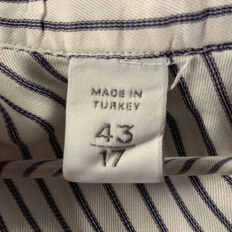ERMENEGILDO ZEGNA Size L White Navy Stripe Cotton French Cuff Long Sleeve Shirt