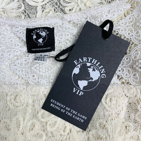 EARTHLING VIP Size L Beige White Lace Oversized Cargo Pockets Vest
