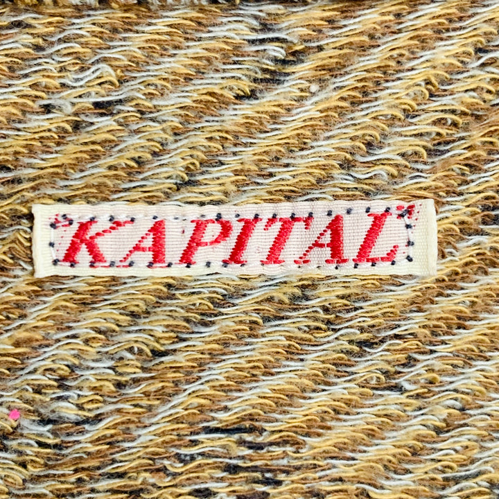 KAPITAL Size L Blue Brown Patchwork Cotton Blend Crew Neck T-shirt