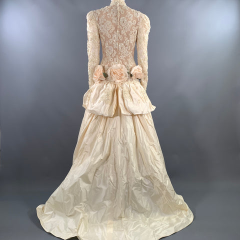 FRANK MASANDREA Size S Cream Floral Wedding Gown Long Gown/Evening Wear