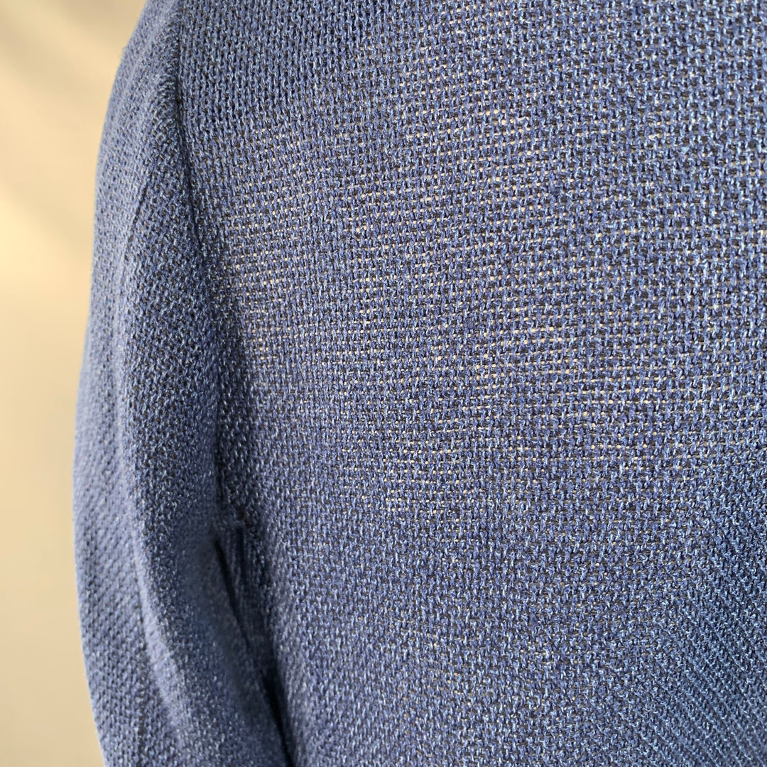 SUITSUPPLY Size 44 Blue Woven Silk Linen Notch Lapel Sport Coat