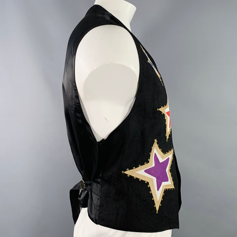 BYBLOS Taille 42 Gilet Col V Lin Noir Étoiles Multicolores