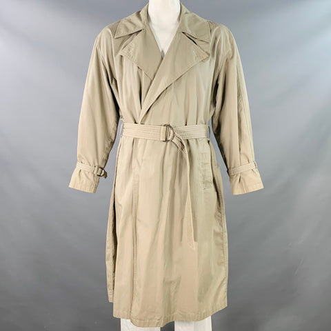 GIORGIO ARMANI Vintage Size L Khaki Cotton Open Front Belted Trenchcoat