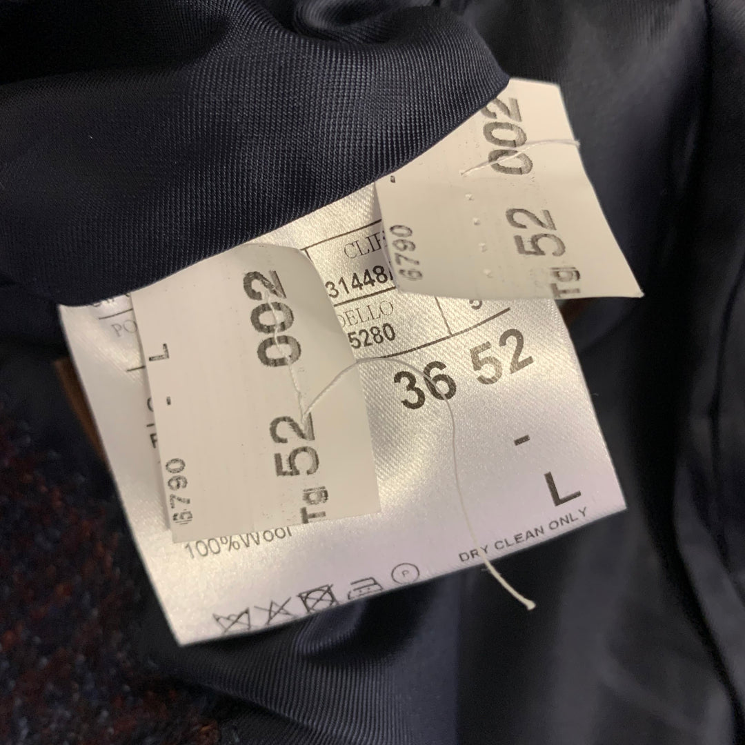 CANALI Size 42 Navy Brown Plaid Wool Notch Lapel Sport Coat