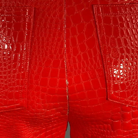 ROTATE Size 2 Jeanine Red Faux Leather Croc Embossed Tapered Casual Pants