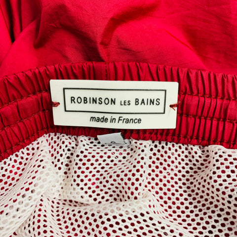 ROBINSON les BAINS Size S Red Grey Contrast Trim Swim Trunks