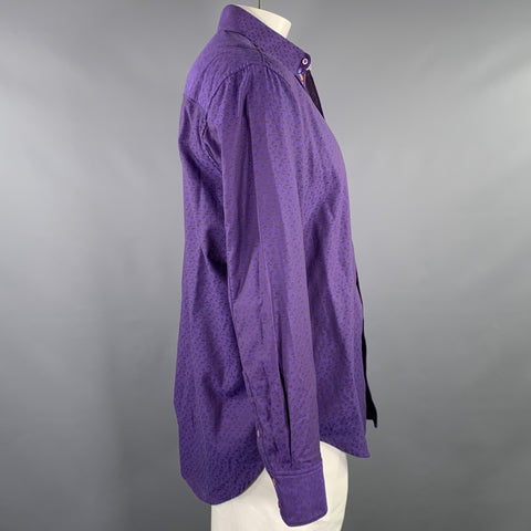 ROBERT GRAHAM Size L Purple Brown Abstract Cotton Long Sleeve Shirt