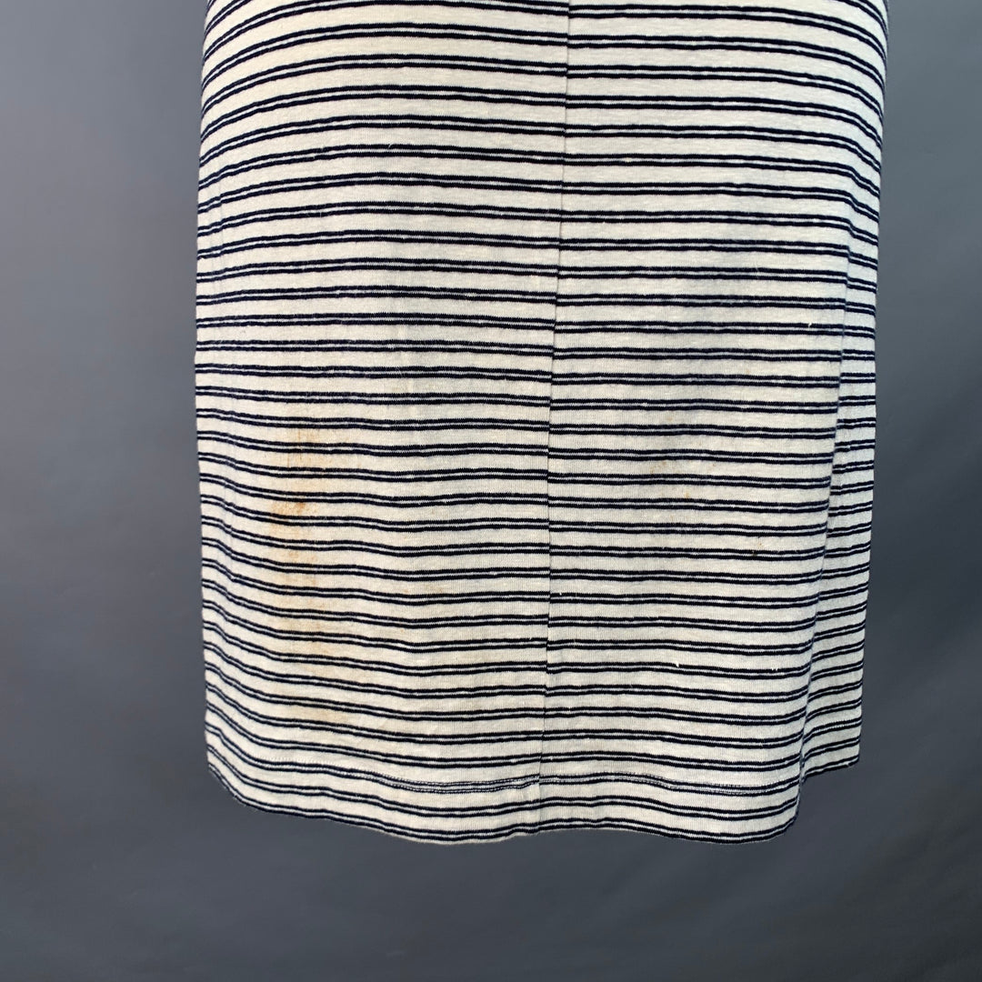 THEORY Size S Adiany B White Navy Linen Cotton Blend Stripe Midi T-Shirt Dress