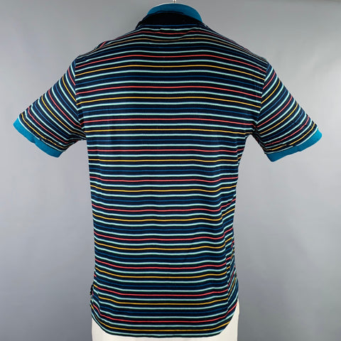 PAUL SMITH Size L Black Multi Color Stripe Cotton Contrast Trim Polo
