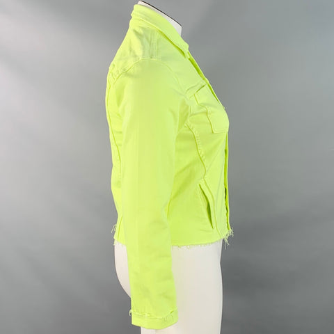 L'AGENCE Size L Yellow Neon Cotton Blend Twill Raw Edge Jacket