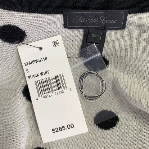 SAKS FIFTH AVENUE Size S Black White Silk Cashmere Polka Dot Cardigan