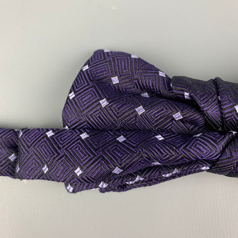 CHARVET Purple & White Squares Silk Bow Tie