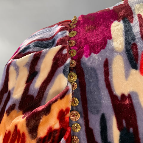 ULLA JOHNSON Size 2 Multi Color Velour Abstract Floral Beaded Blouse