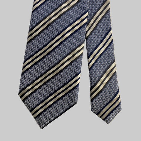 ERMENEGILDO ZEGNA One Size Blue Silver Diagonal Stripe Silk Tie