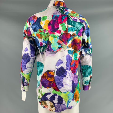 ROBERT GRAHAM Size S White Multi Color Watercolor Cotton Long Sleeve Shirt