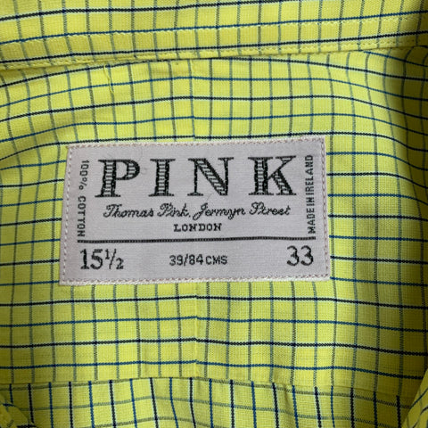 Chemise à carreaux en coton manches longues à poignets mousquetaires, taille M, rose, jaune et bleu