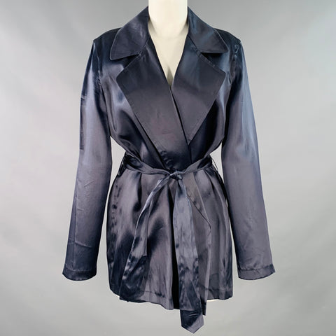 DONNA KARAN Size M Navy Open Front Belted Jacket Blazer