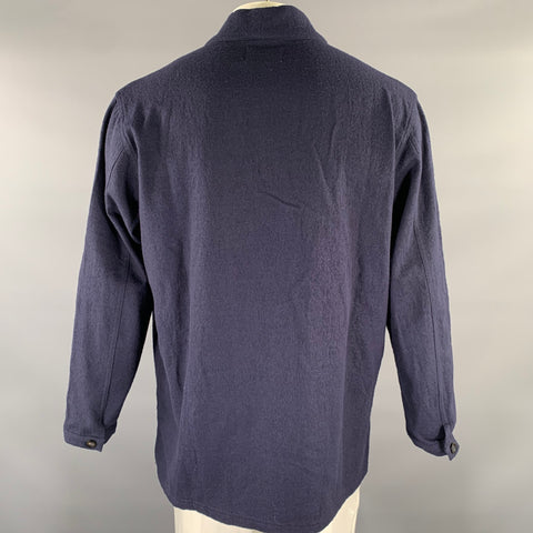 THE LOST EXPLORER Chest Size L Navy Distressed Wool  Cotton Shawl Jacket