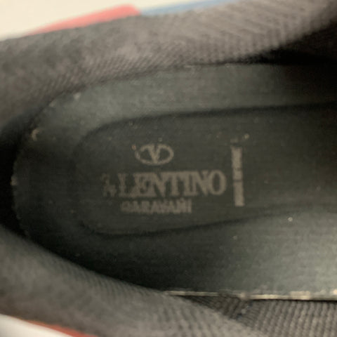 VALENTINO Size 11 Navy Grey Camo Leather Low Top Sneakers