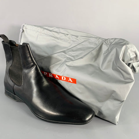 PRADA Size 8.5 Black Leather Chelsea Ankle Boots